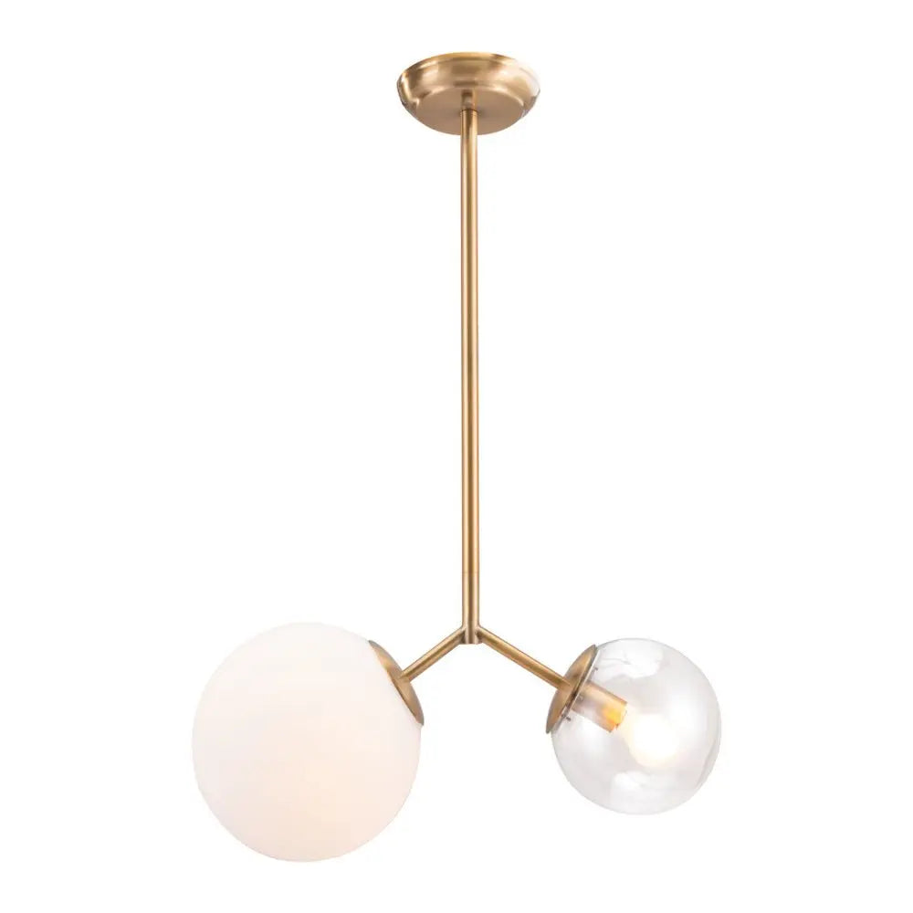 Gold Shaded Two Light Metal Dimmable Ceiling Light With White Shades HomeRoots