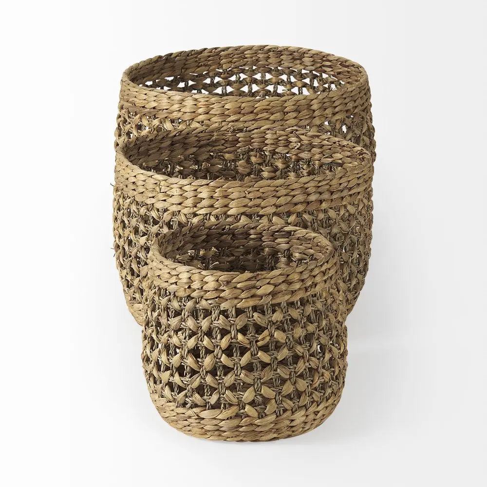 Set of Three Brown Wicker Basket HomeRoots