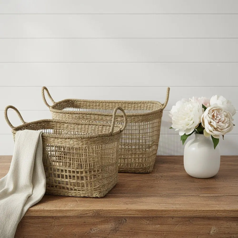 Set of Two Brown Wicker Basket HomeRoots