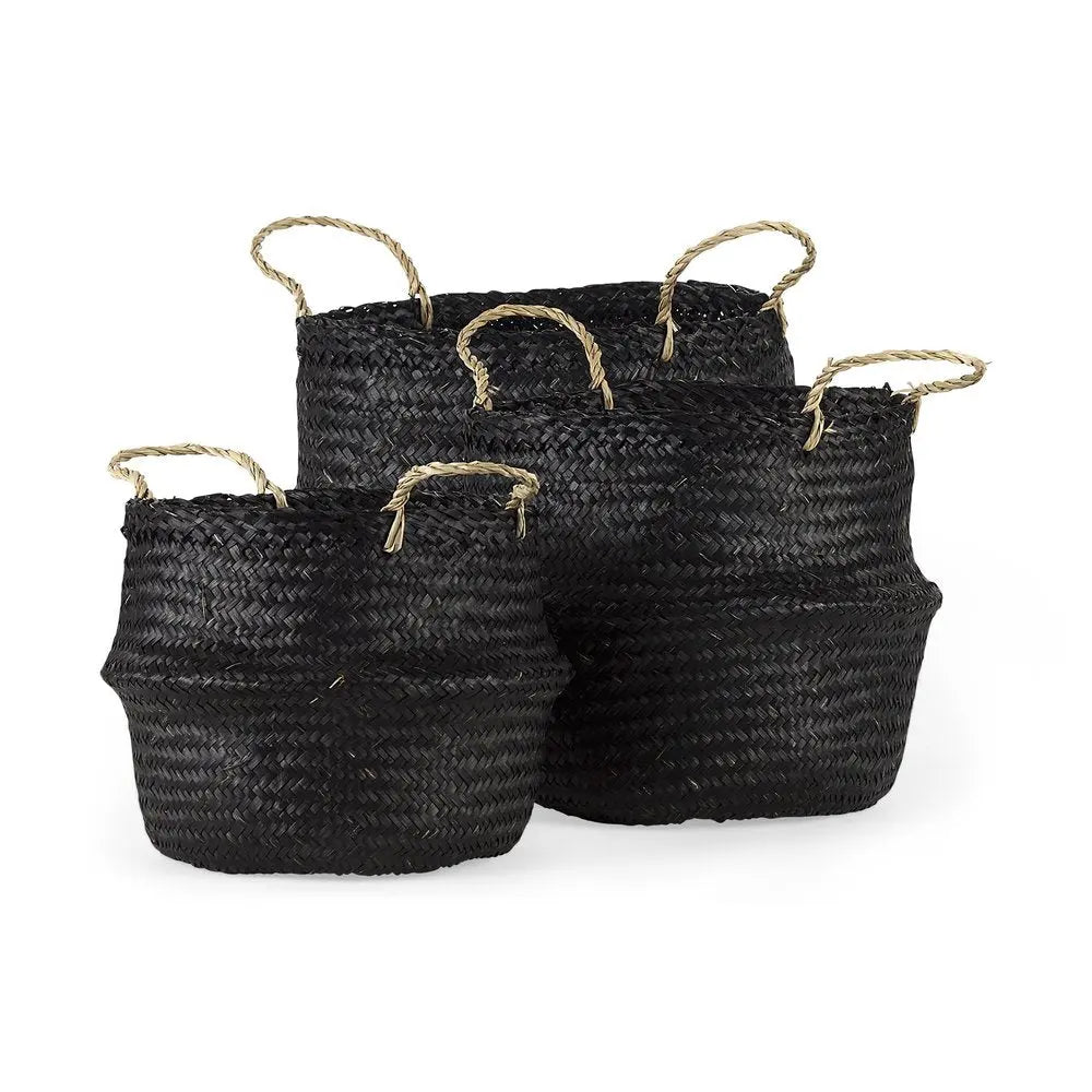 Set of Three Black Wicker Basket HomeRoots