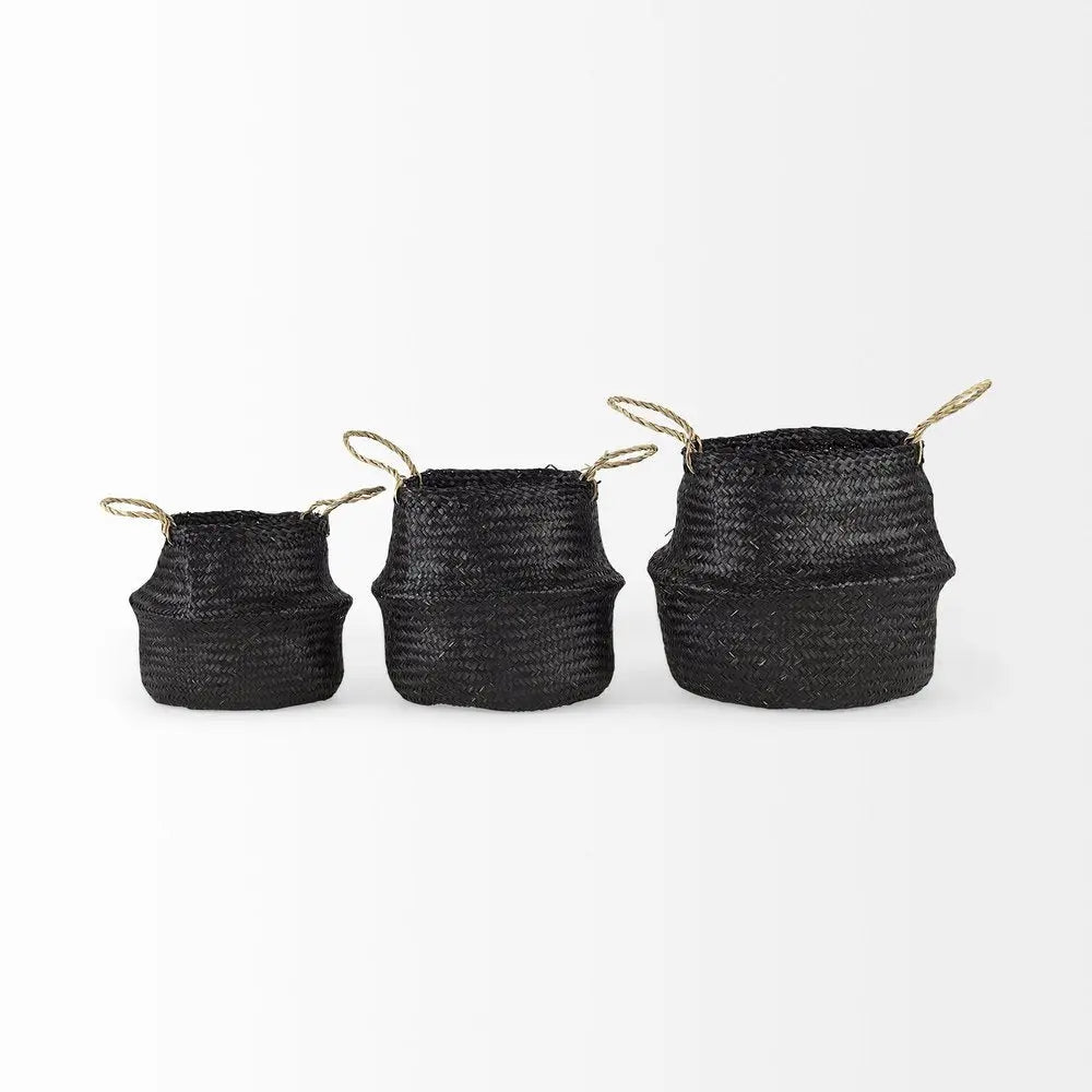 Set of Three Black Wicker Basket HomeRoots