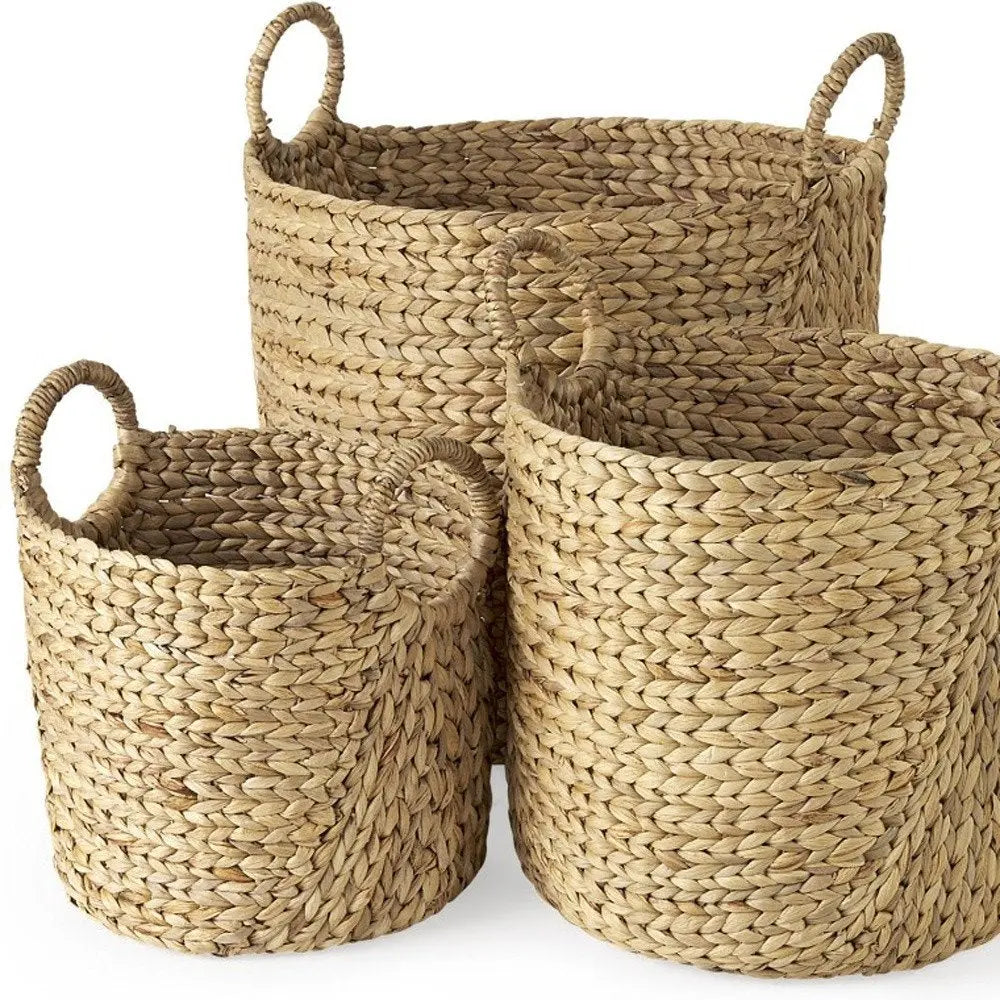 Set of Three Brown Wicker Basket HomeRoots