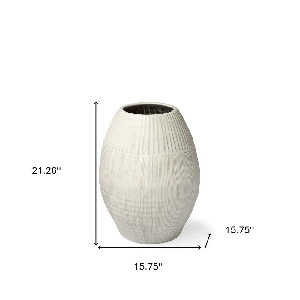 21" White Striped Ceramic Cylinder Floor Vase HomeRoots