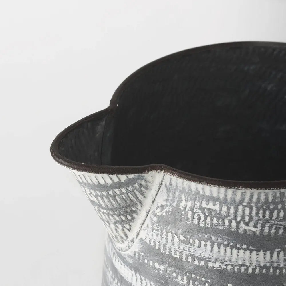 11" Gray and White Abstract Metal Jug Vase HomeRoots