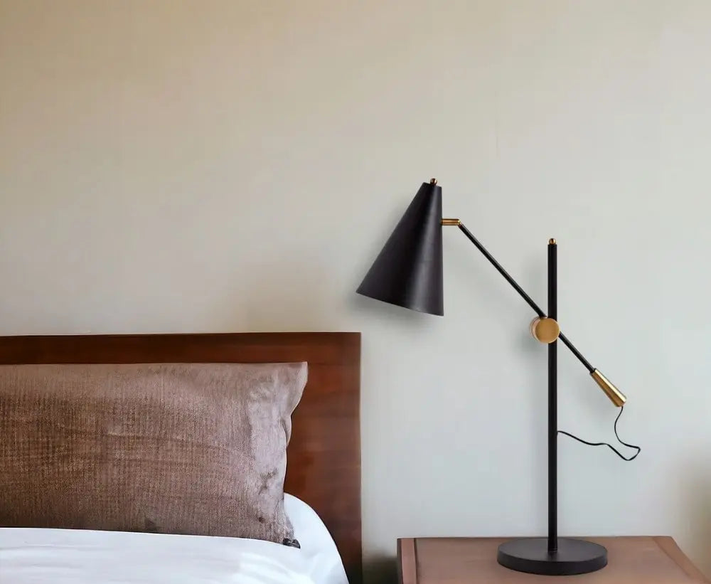 26" Black Metal Swing Arm With Black Cone Shade HomeRoots