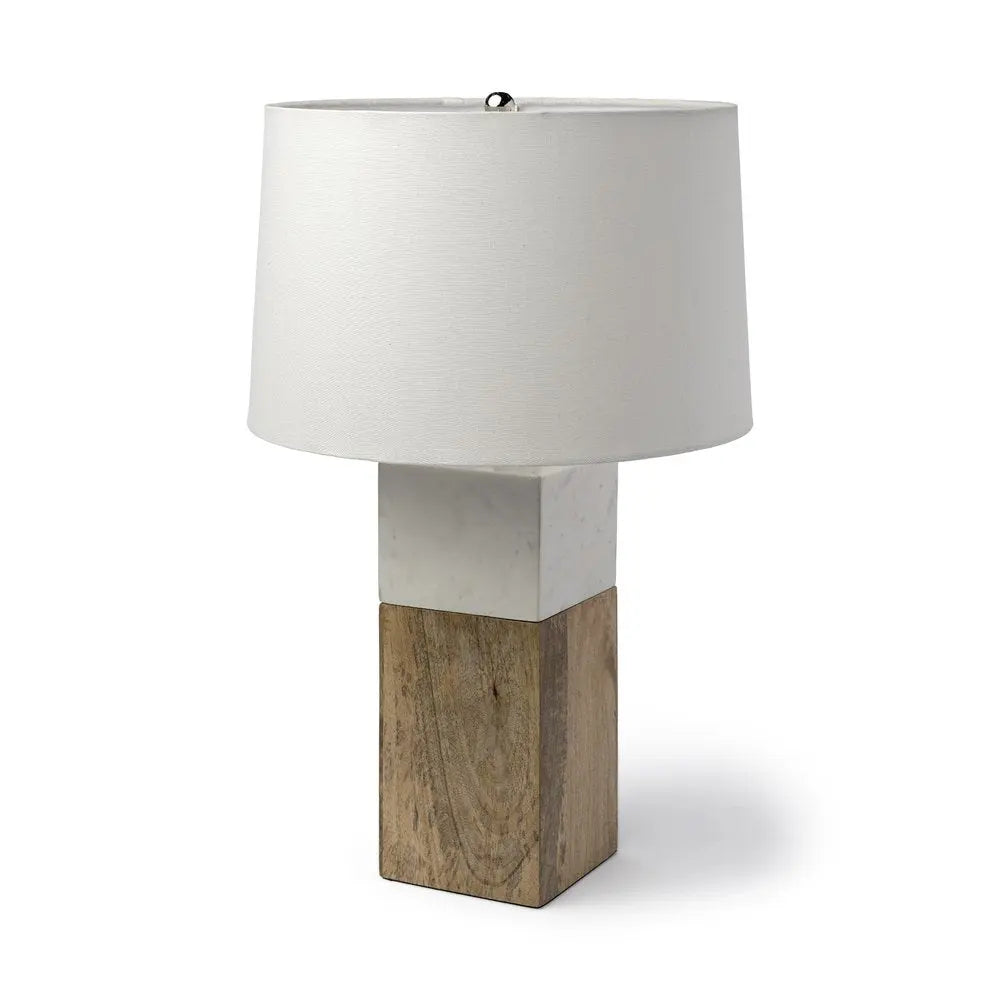 White Marble And Natural Wood Block Table Or Desk Lamp HomeRoots