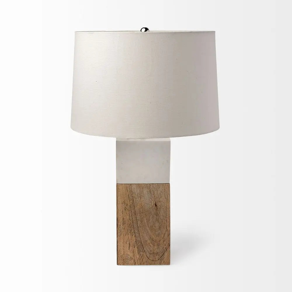White Marble And Natural Wood Block Table Or Desk Lamp HomeRoots