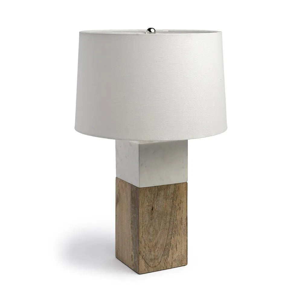 White Marble And Natural Wood Block Table Or Desk Lamp HomeRoots