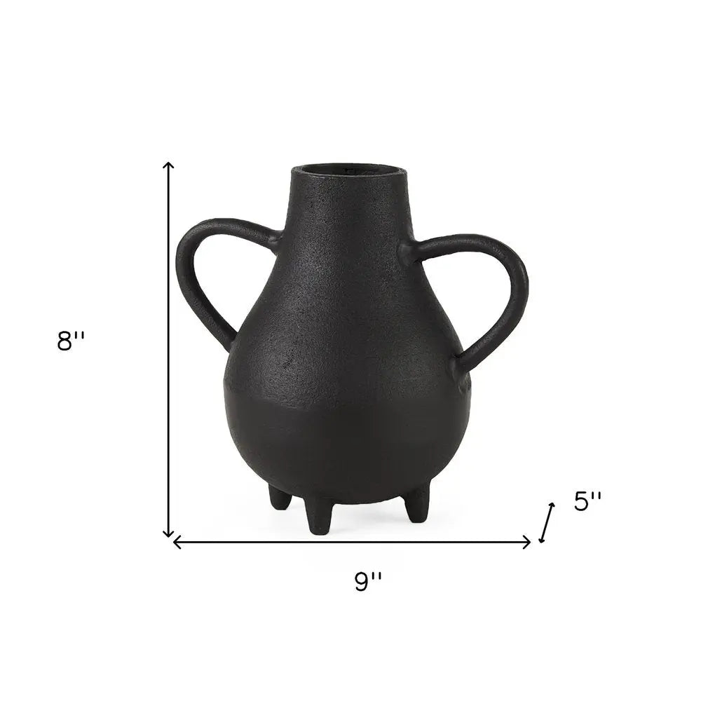 8" Black Two Handle Ceramic Jug Vase HomeRoots
