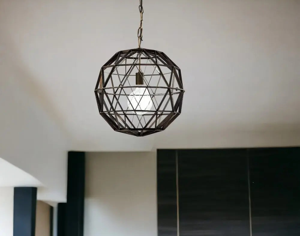 Black Metal Geometric Globe Hanging Light HomeRoots