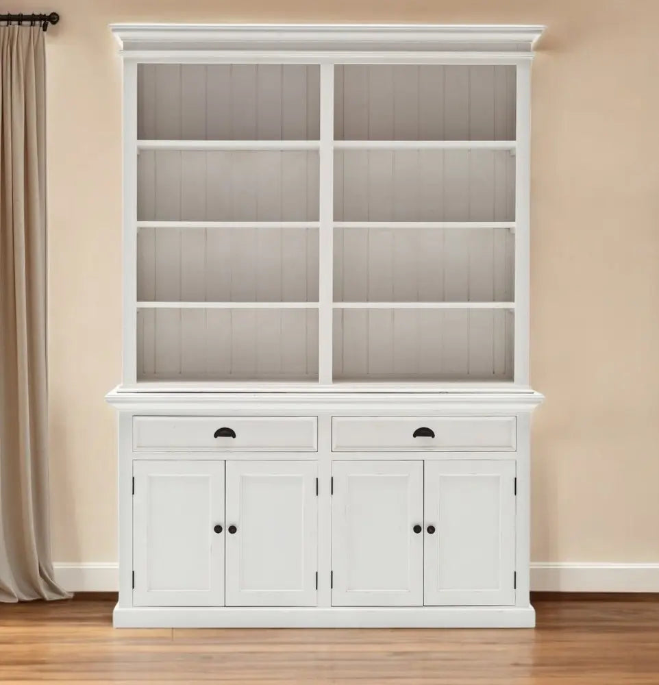 87" White Solid Wood Side Board with Hutch HomeRoots