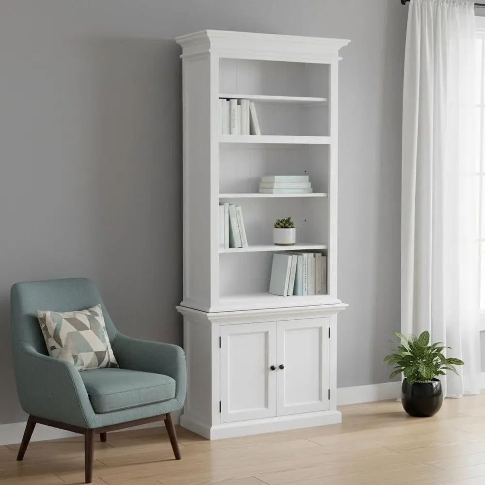 White Solid Wood Adjustable Four Tier Bookcase HomeRoots