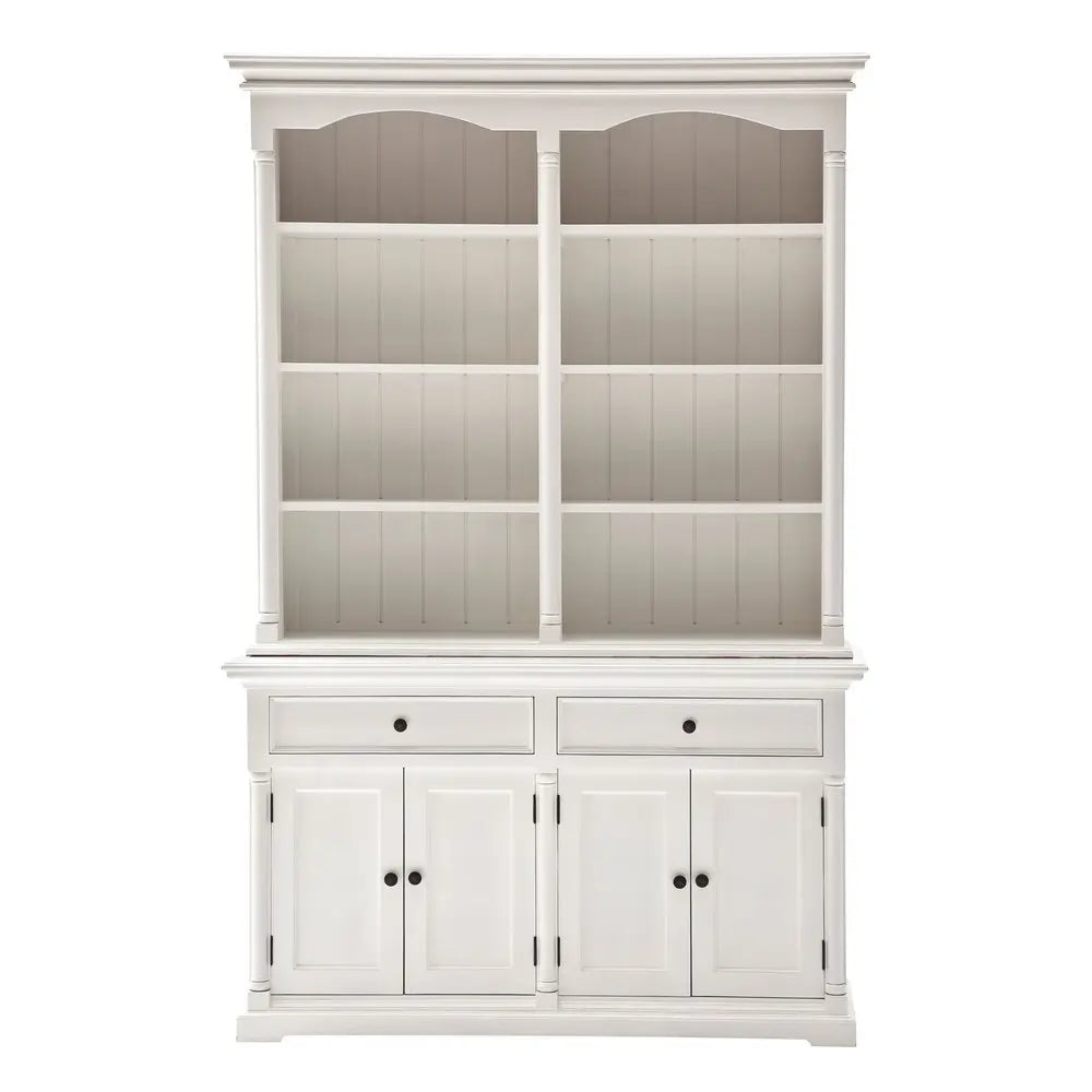 87" White Wood Sideboard with Hutch and Two Drawers HomeRoots