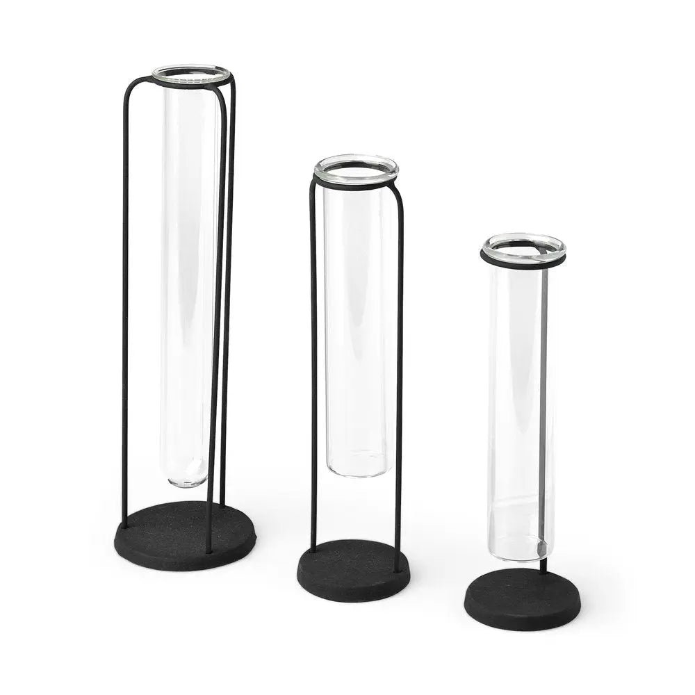 Set of Three Black Abstract Cylinder Metal Table Vase HomeRoots