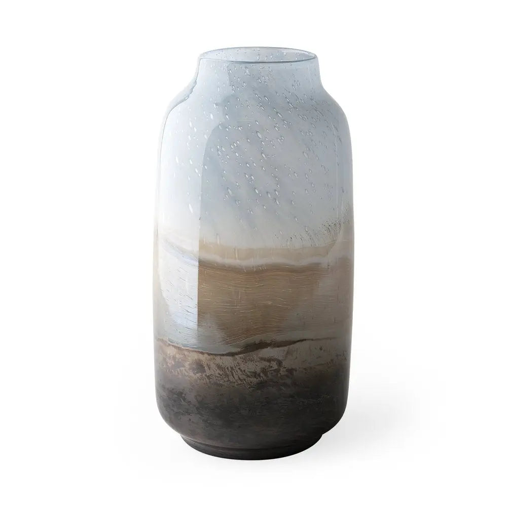 15" Blue And Beige Abstract Cylinder Crystal Glass Table Vase HomeRoots