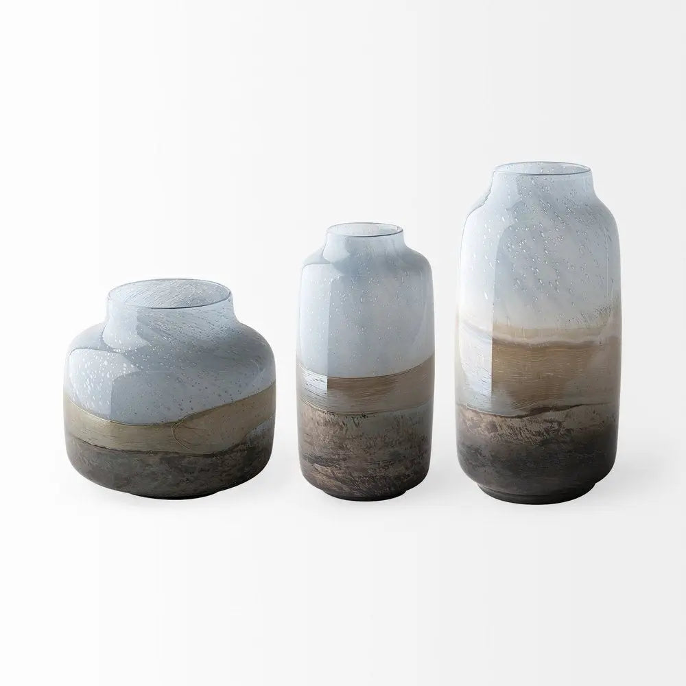 15" Blue And Beige Abstract Cylinder Crystal Glass Table Vase HomeRoots