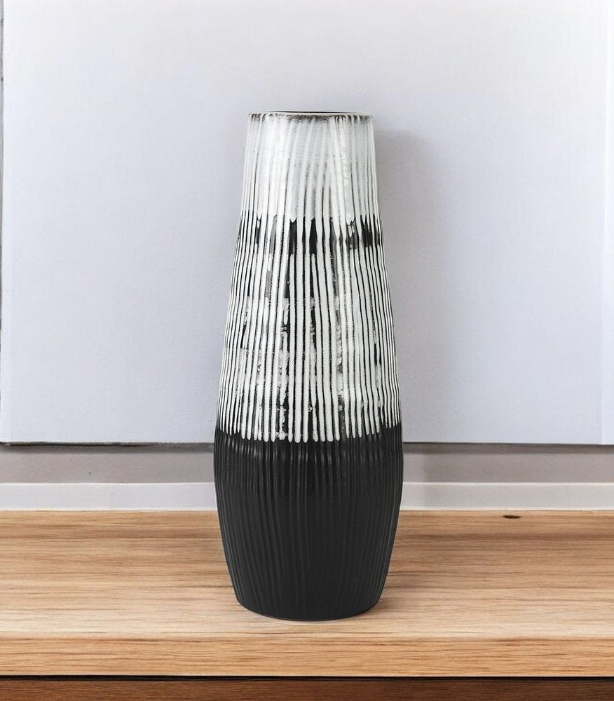 19" Black Gray And White Abstract Cylinder Ceramic Table Vase