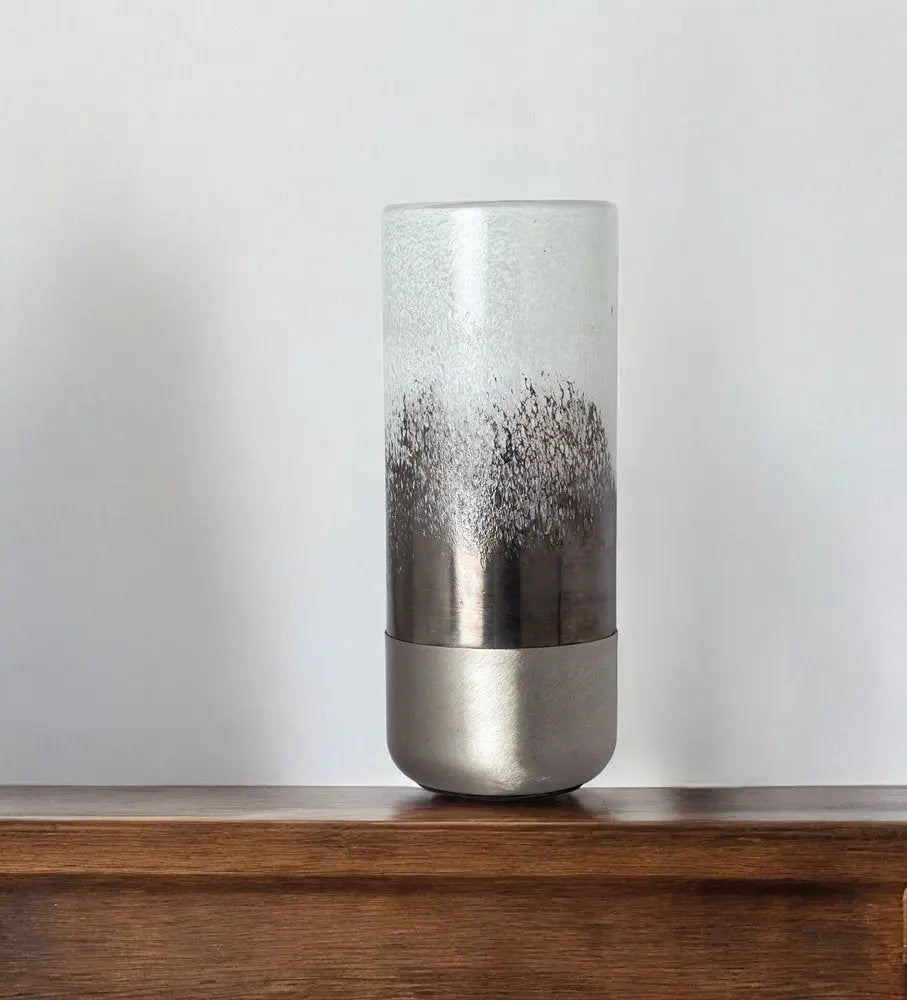 13" White Abstract Crystal Glass Cylinder Table Vase HomeRoots