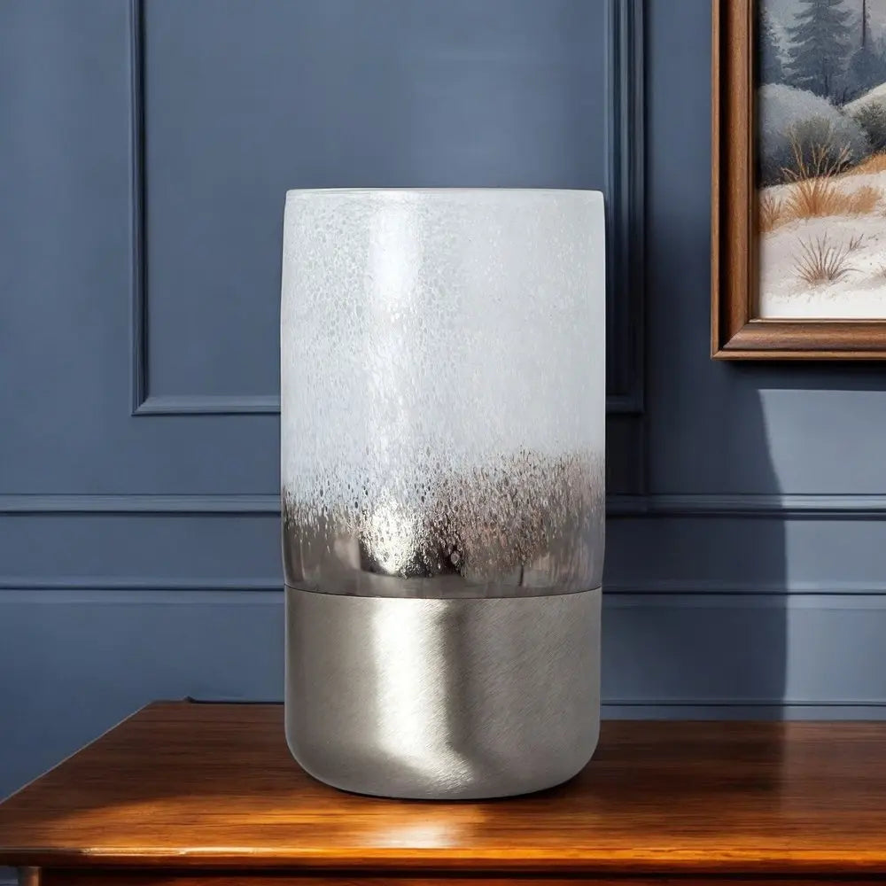 12" White Abstract Crystal Glass Cylinder Table Vase HomeRoots