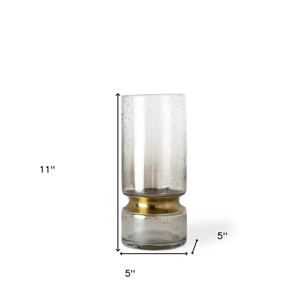 11" Gold Abstract Cylinder Crystal Glass Table Vase HomeRoots