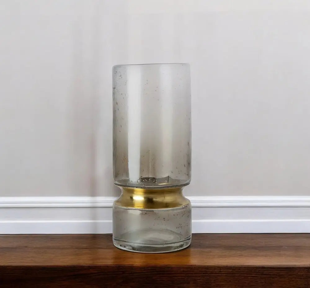 11" Gold Abstract Cylinder Crystal Glass Table Vase HomeRoots