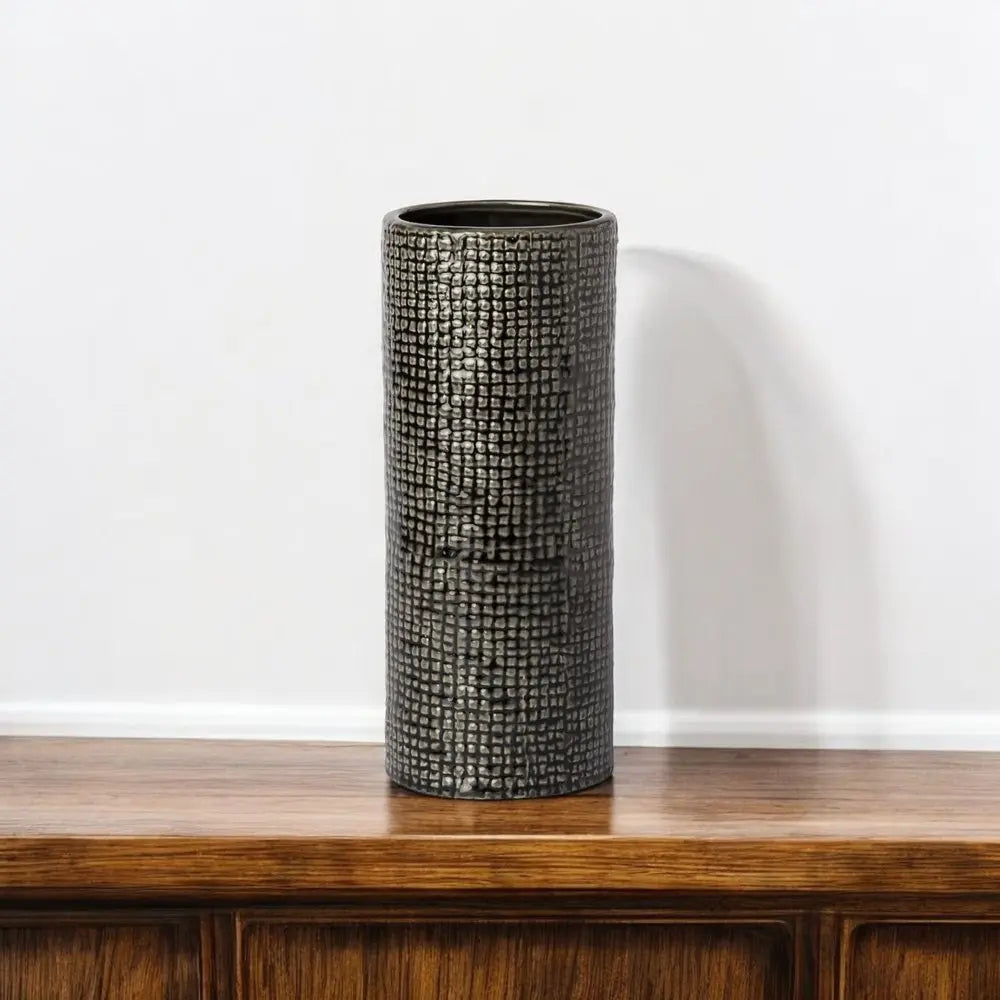10" Black And Gold Abstract Cylinder Ceramic Table Vase HomeRoots