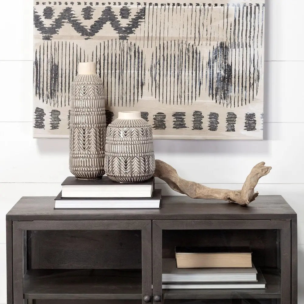 14" Gray Abstract Cylinder Ceramic Table Vase HomeRoots