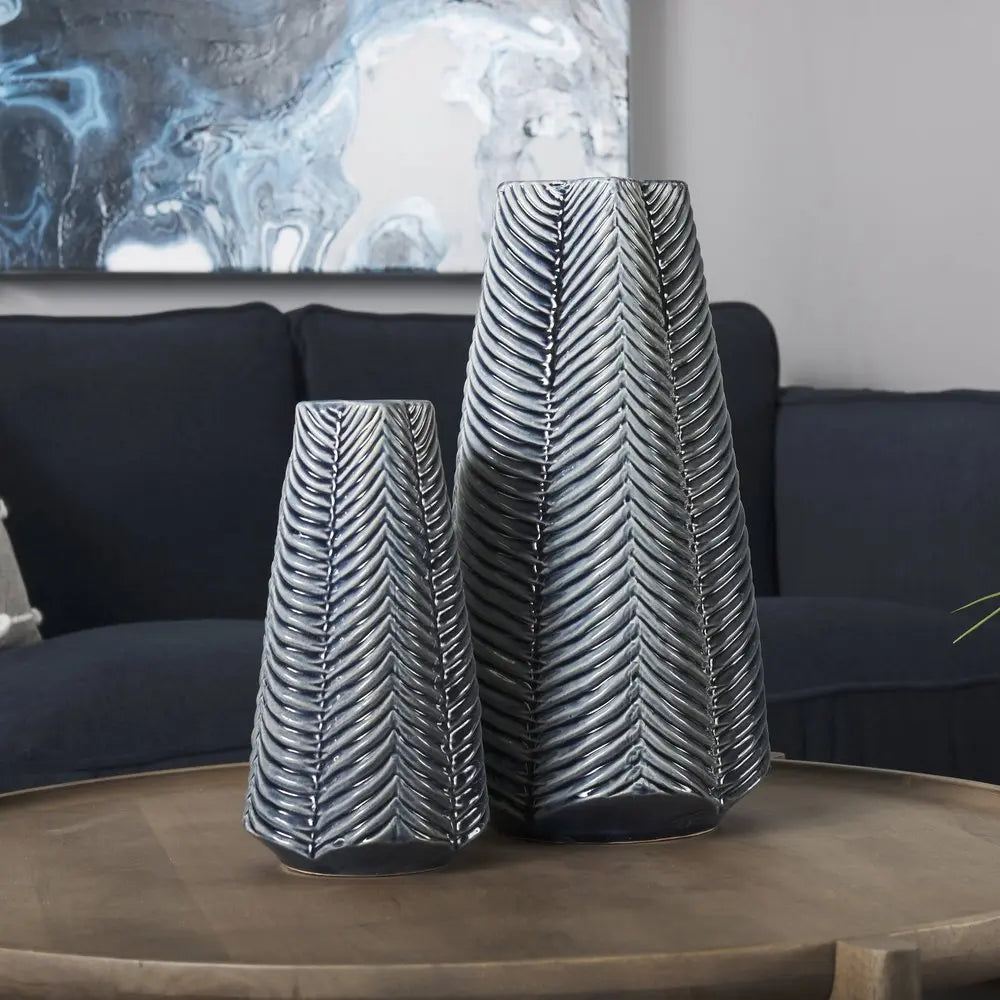 16" Navy Blue And White Abstract Ceramic Table Vase HomeRoots