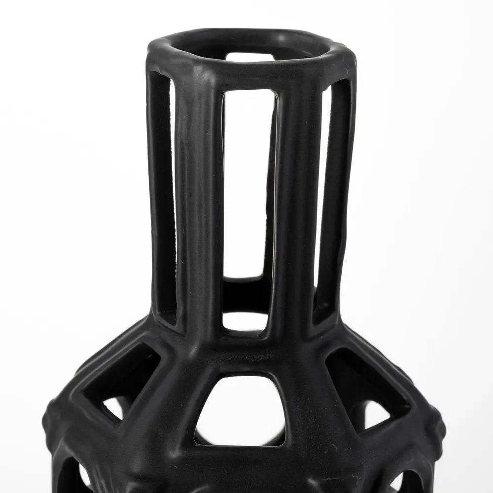 12" Black Ceramic Pierced Geometric Cylinder Table Vase HomeRoots