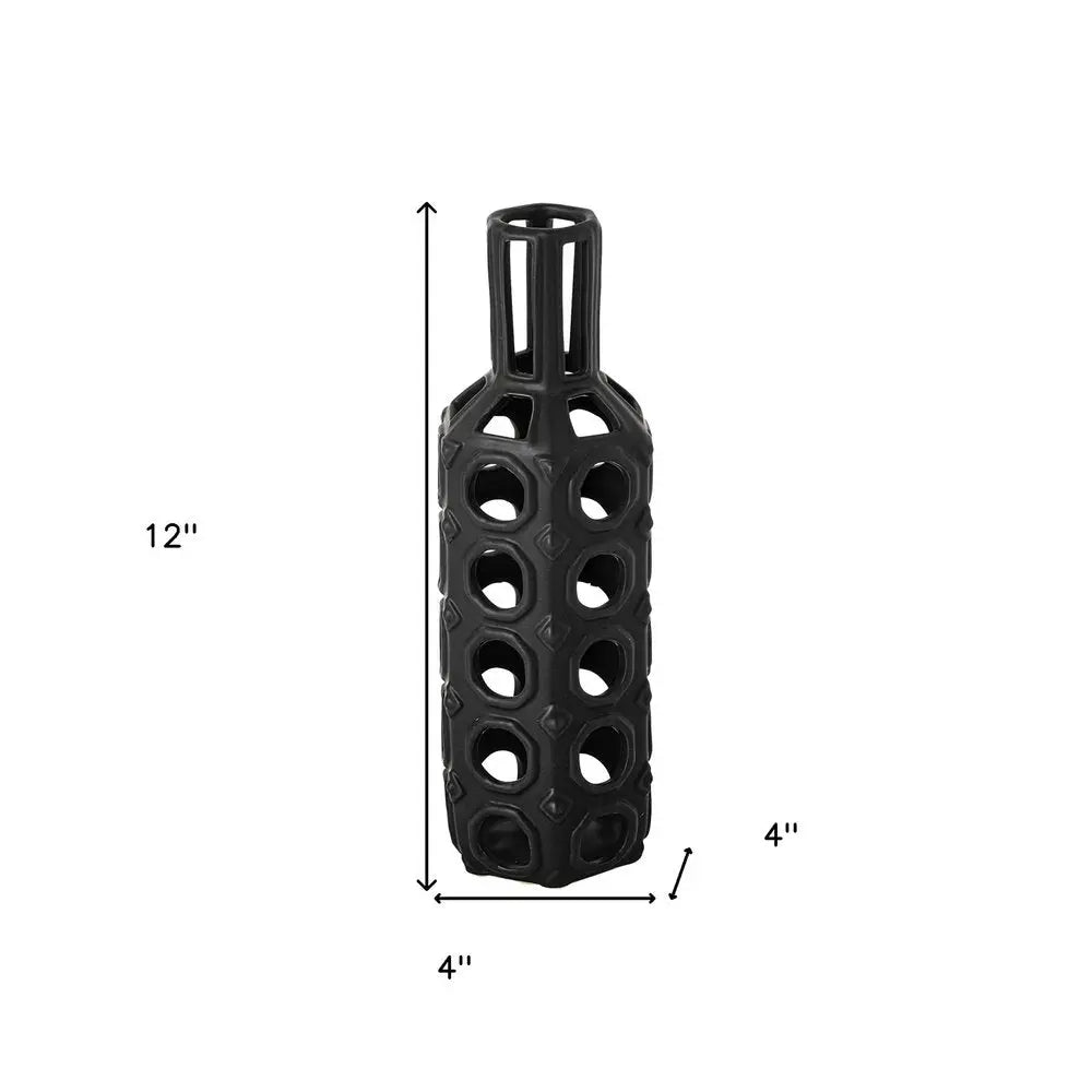 12" Black Ceramic Pierced Geometric Cylinder Table Vase HomeRoots