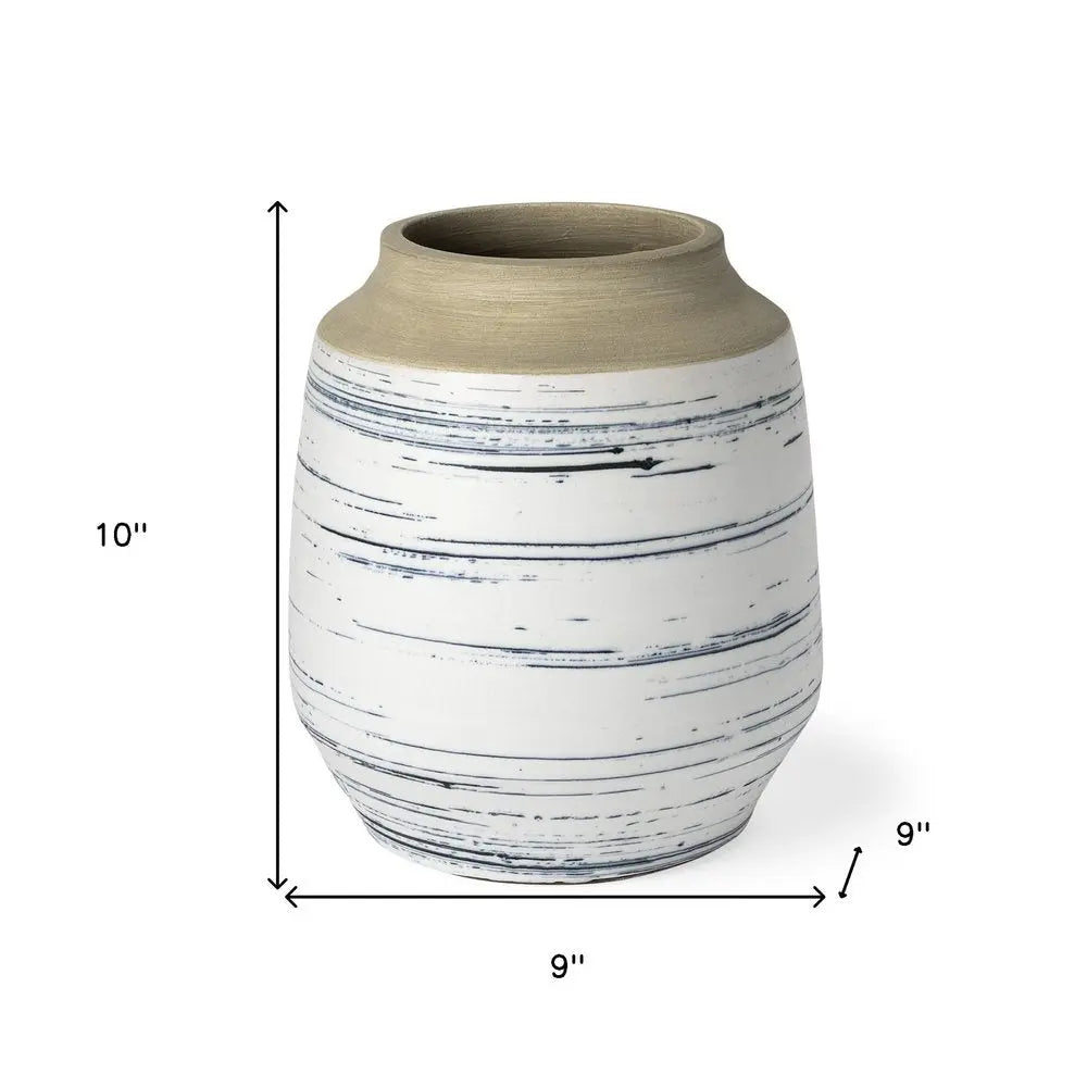 10" Blue Sand And White Abstract Cylinder Ceramic Table Vase HomeRoots