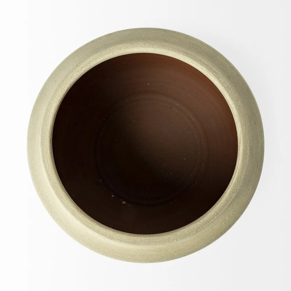 9" White Blue and Sand Abstract Cylinder Ceramic Table Vase HomeRoots