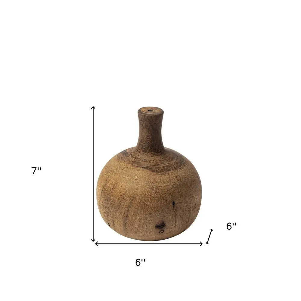 7" Brown Abstract Cylinder Solid Wood Table Vase HomeRoots