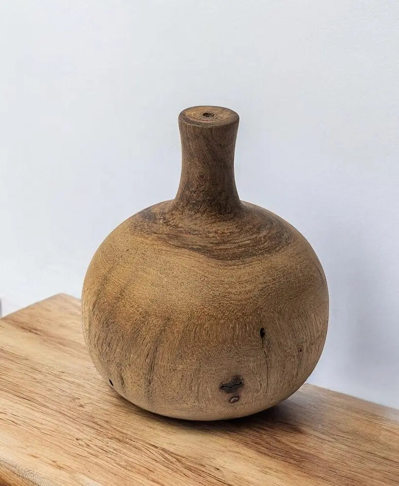 7" Brown Abstract Cylinder Solid Wood Table Vase HomeRoots