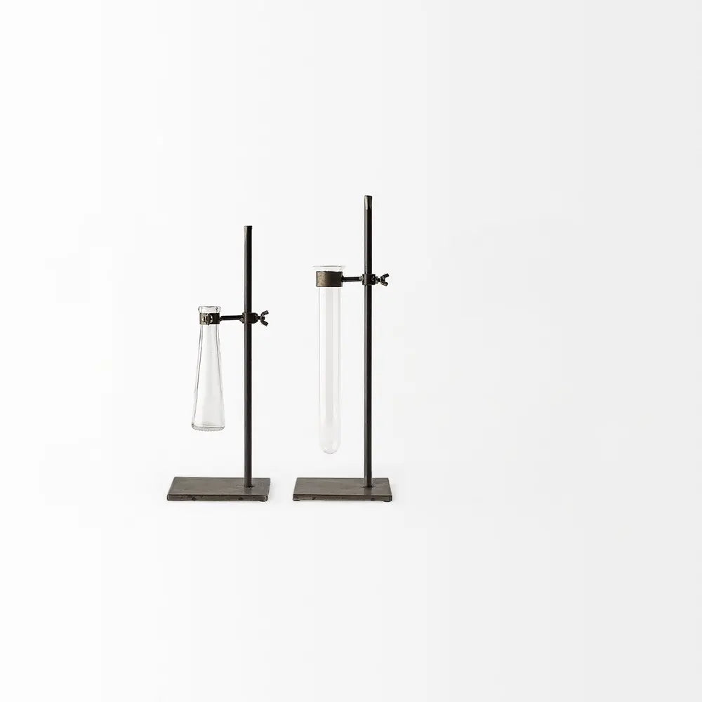 Set of Two Dark Brown Abstract Metal Cylinder Table Vases HomeRoots