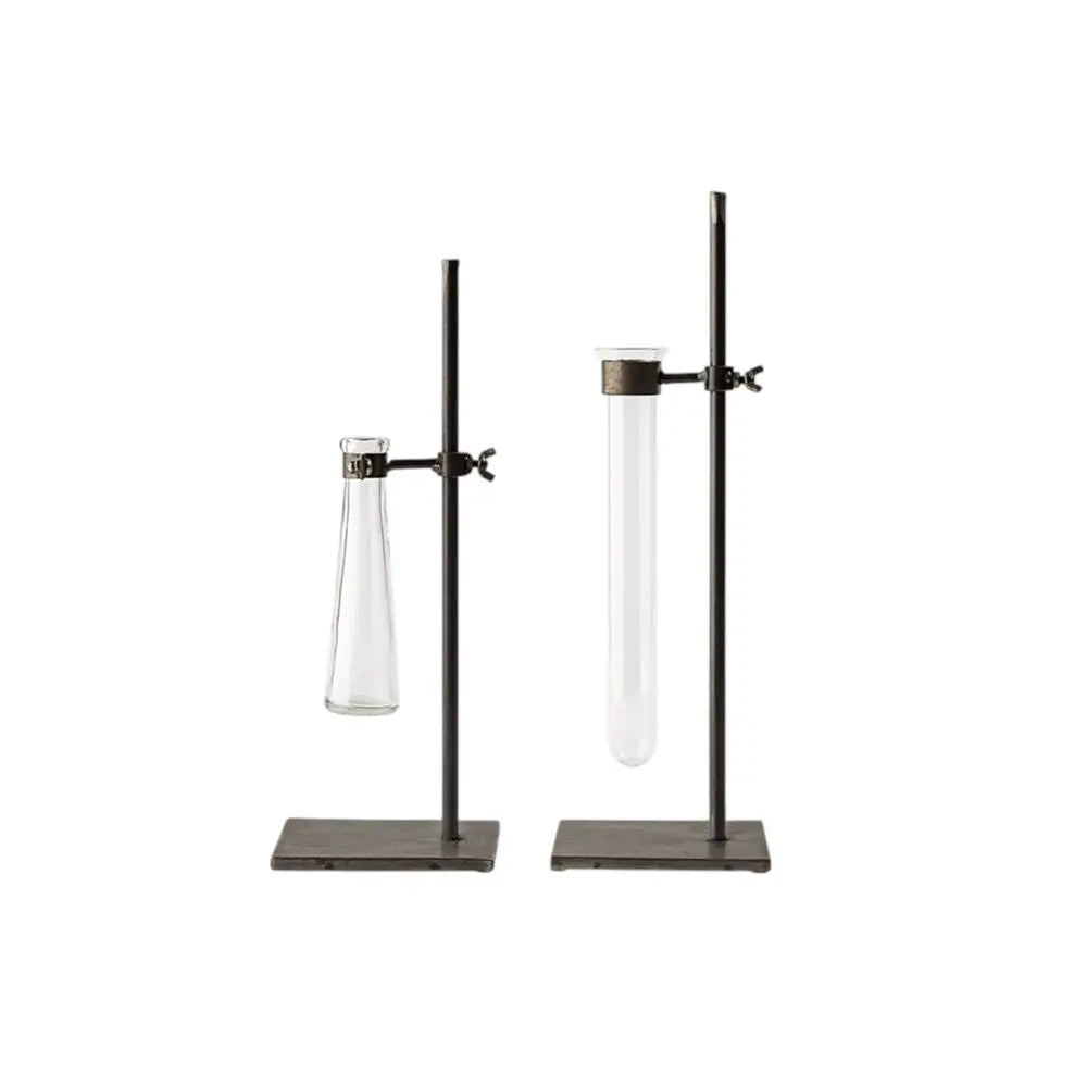Set of Two Dark Brown Abstract Metal Cylinder Table Vases HomeRoots