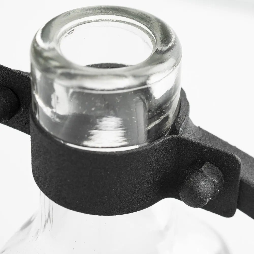 8" Clear and Black Glass and Metal Abstract Cylinder Table Vase HomeRoots