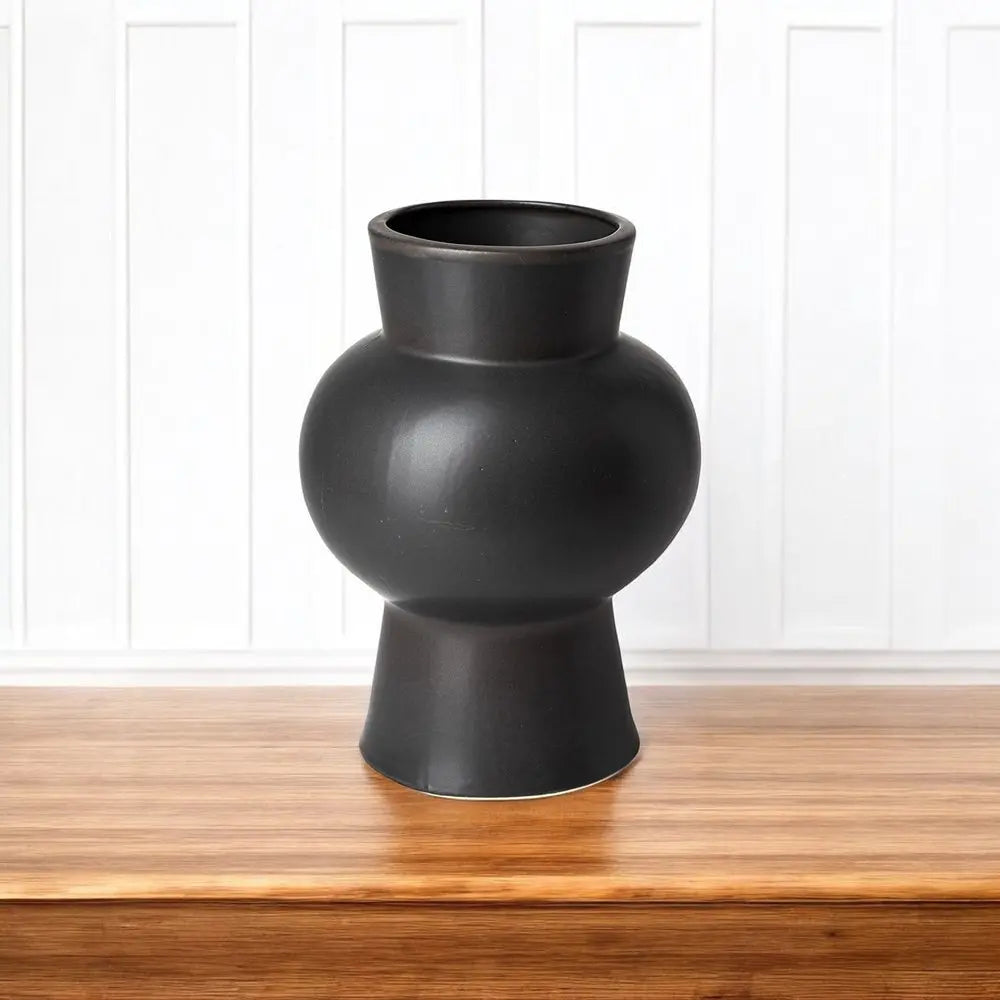 11" Black Abstract Cylinder Ceramic Table Vase HomeRoots