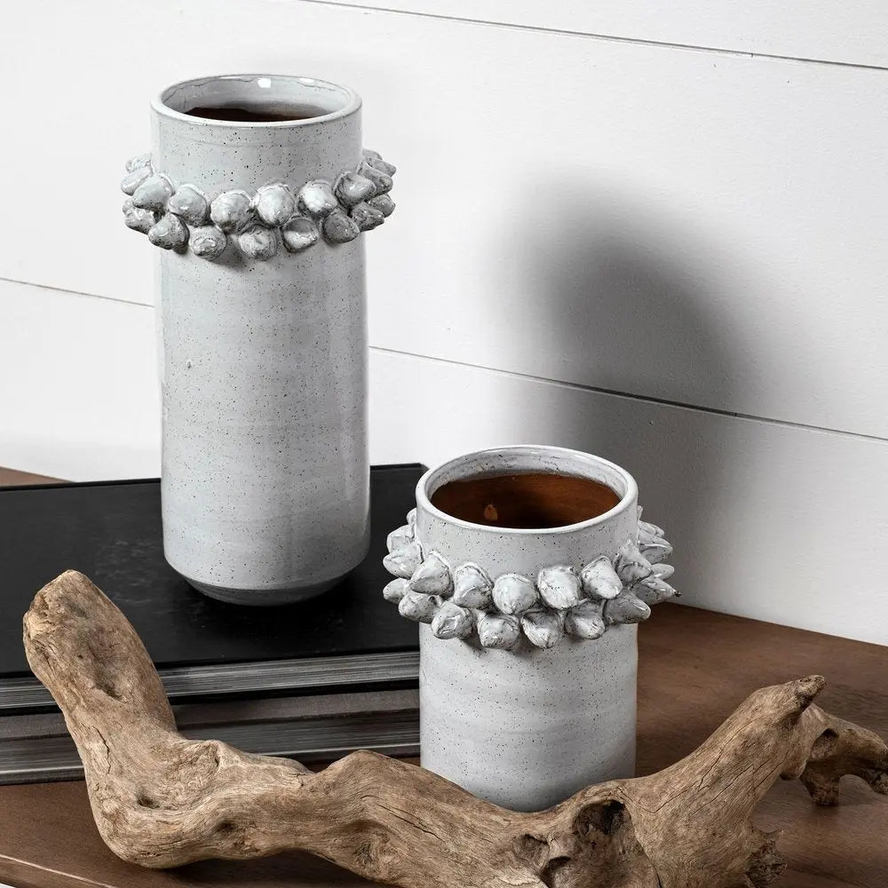 7" Gray Abstract Cylinder Spikey Ceramic Table Vase HomeRoots