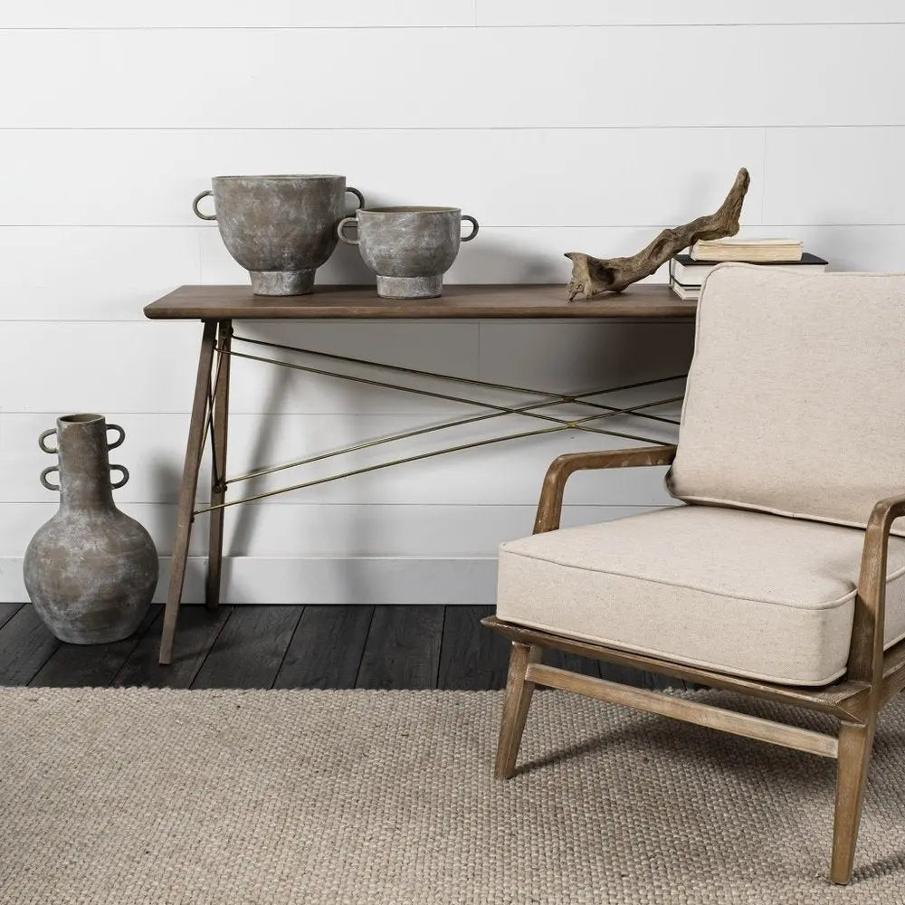 Rustic Whitewash Brown Double Handle Ceramic Vase HomeRoots