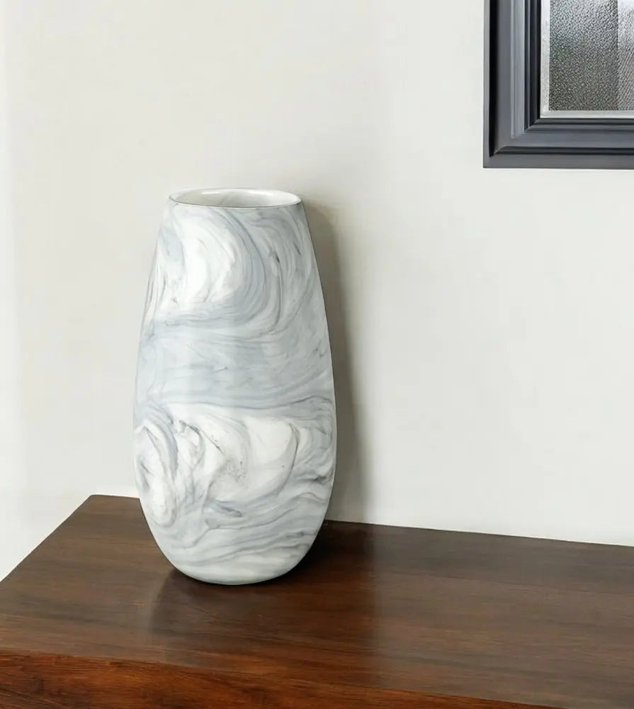 12" Gray And White Abstract Cylinder Crystal Glass Table Vase HomeRoots