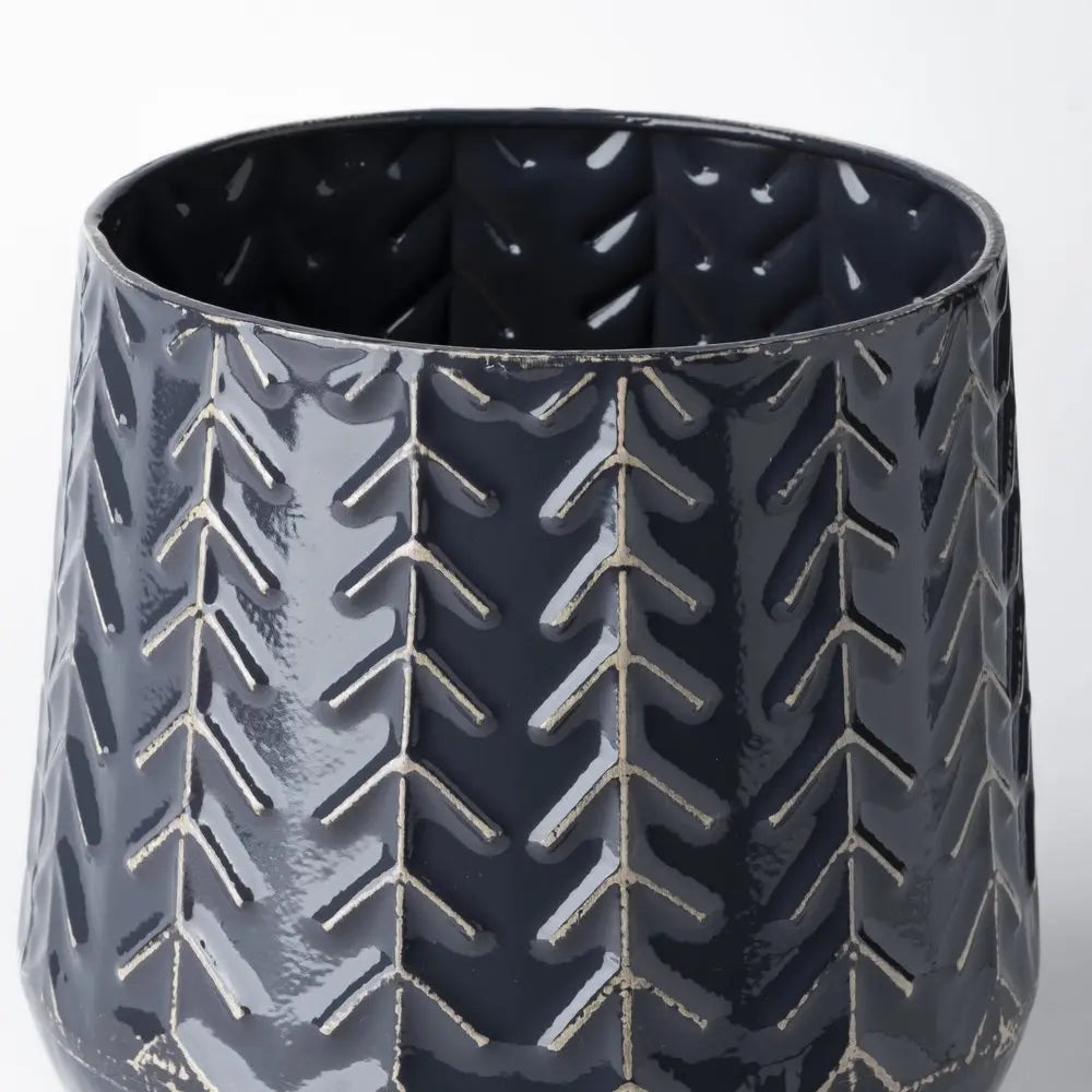 7" Navy Organically Embossed Chevron Metal Vase HomeRoots