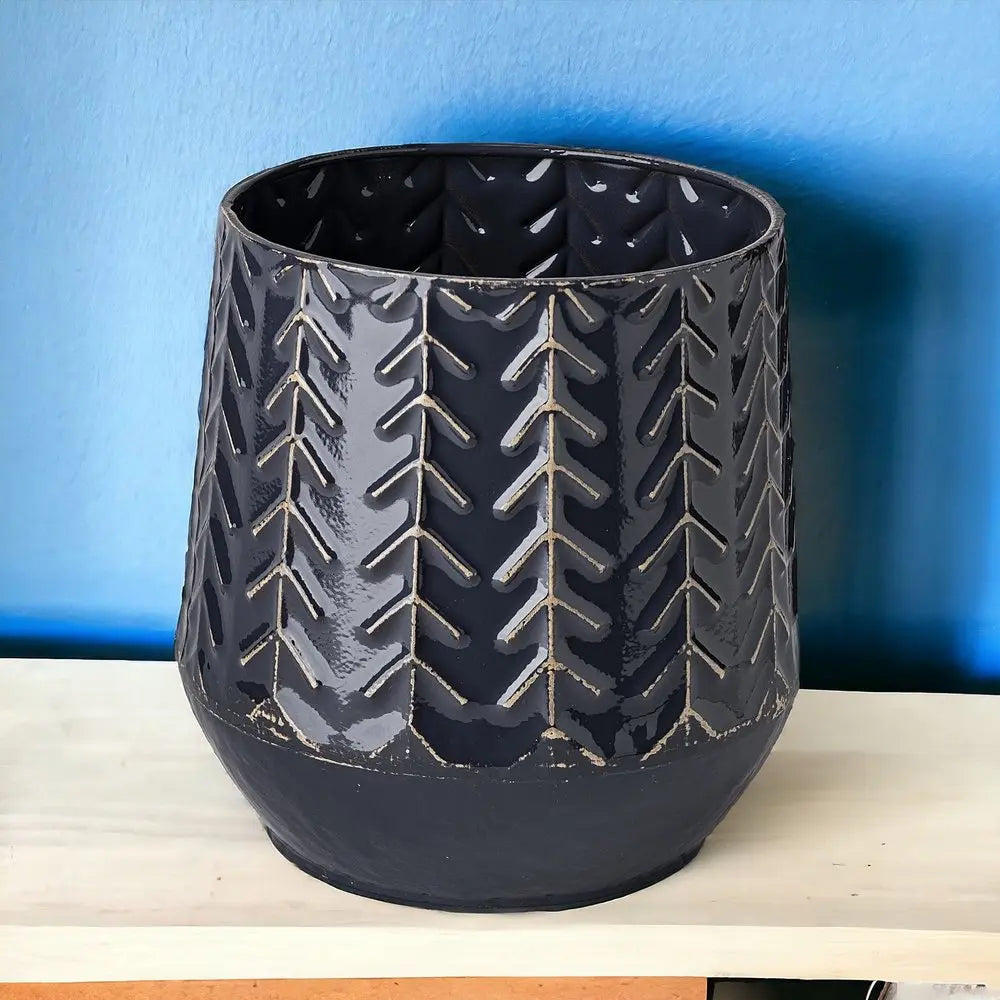 7" Navy Organically Embossed Chevron Metal Vase HomeRoots