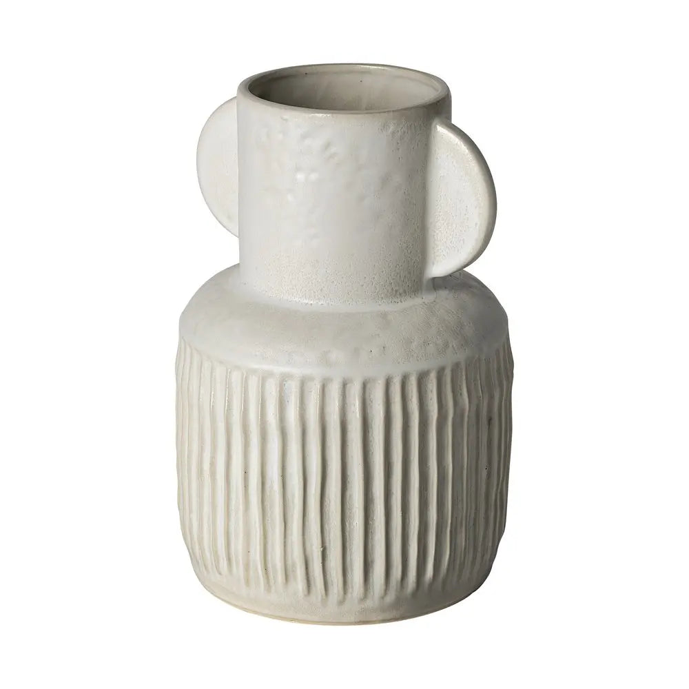 12" White Ribbed Cylinder Ceramic Table Vase HomeRoots