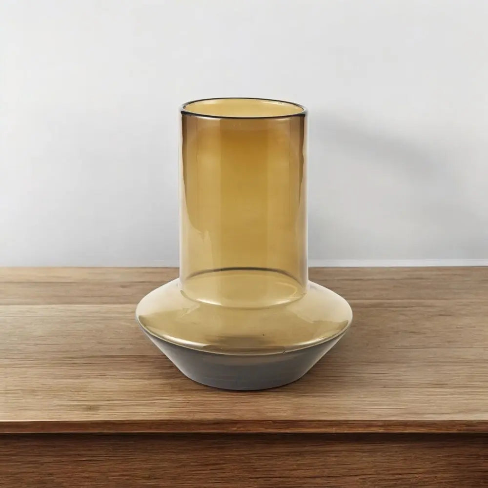 10" Golden Brown Abstract Cylinder Crystal Glass Table Vase HomeRoots