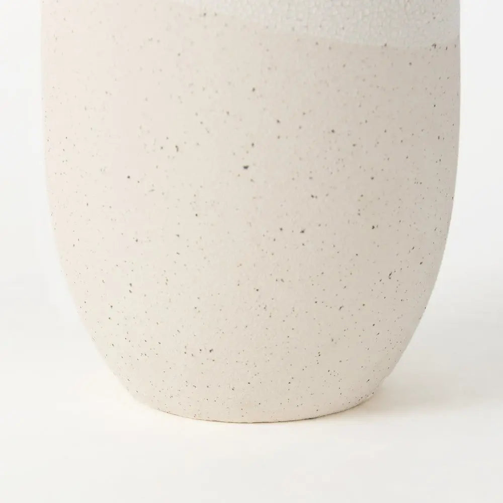 14" Cream Abstract Cylinder Ceramic Table Vase HomeRoots