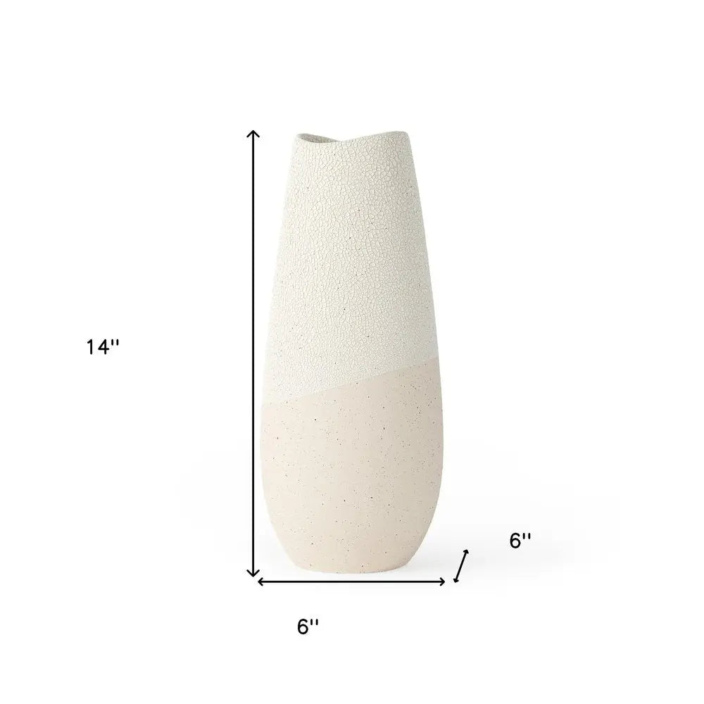 14" Cream Abstract Cylinder Ceramic Table Vase HomeRoots