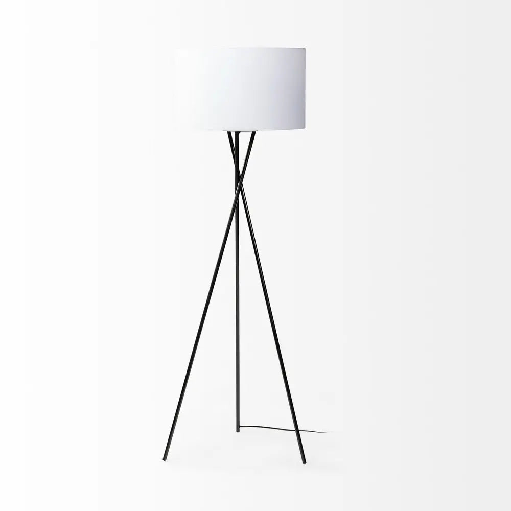 66" Black Tripod Floor Lamp With White Fabric Drum Shade HomeRoots