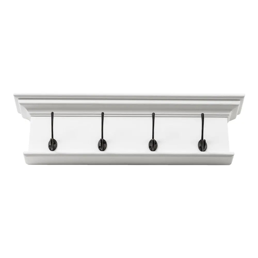 28" Classic White Wood Four Hook Hanging Coat Rack HomeRoots