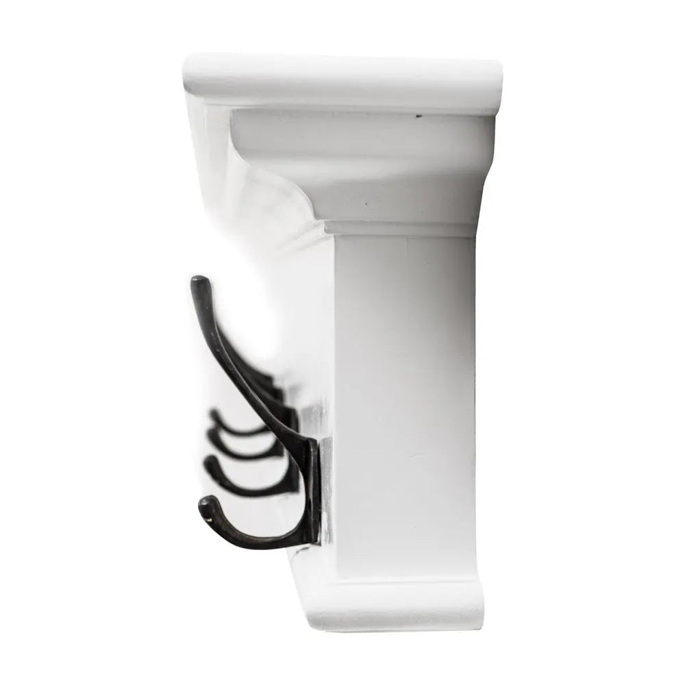 28" Classic White Wood Four Hook Hanging Coat Rack HomeRoots